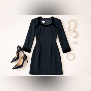Vintage Holt Renfrew Black Velvet Trim Cocktail Dress